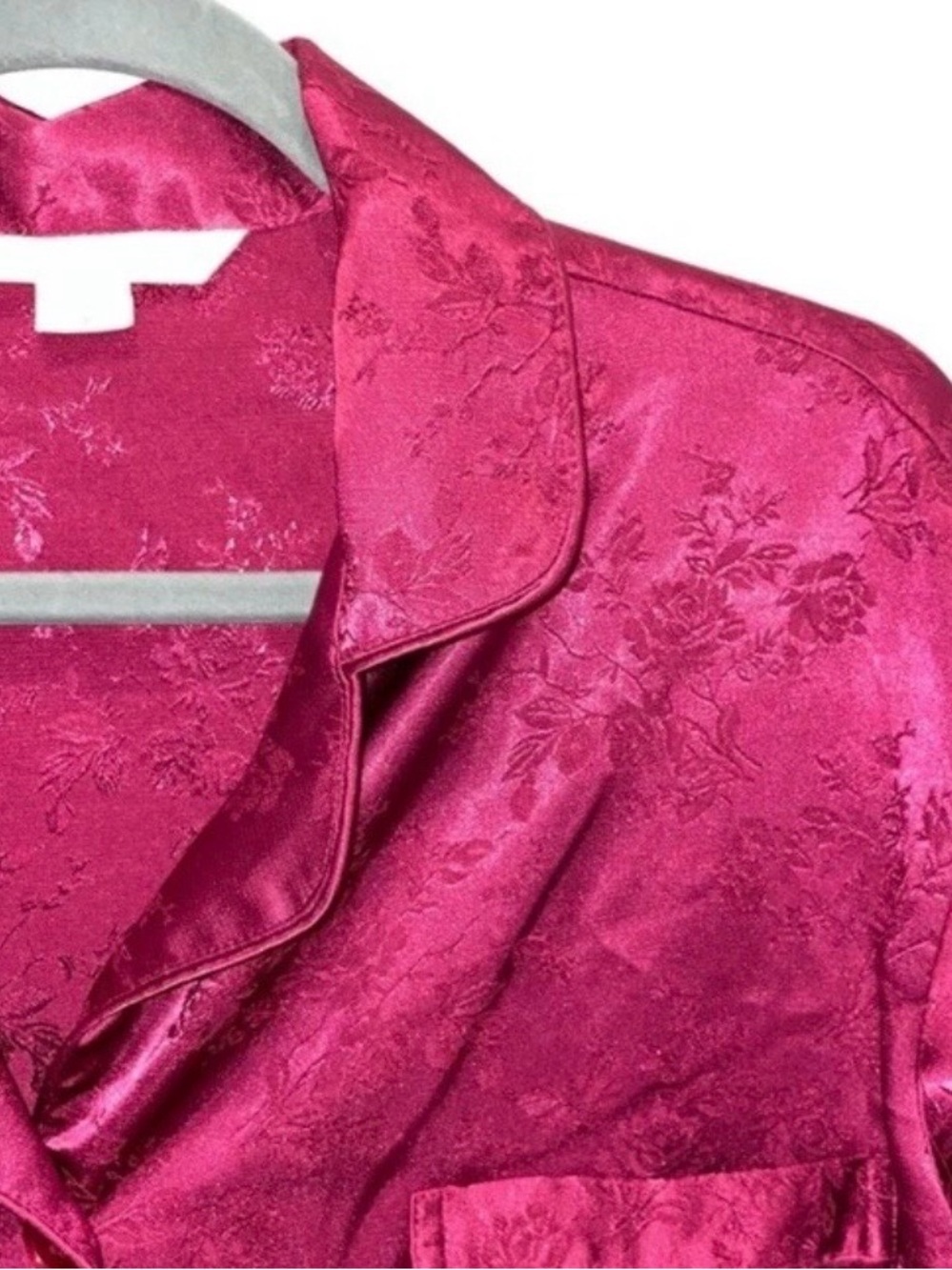 Victoria’s Secret Satin Burnout Floral long sleeve button up pajama top Pink S